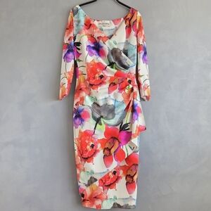 NEW CHIARA BONI EXOTIC FLORAL, PINK, BLACK, WHITE PRINT MAXI DRESS SIZE 46